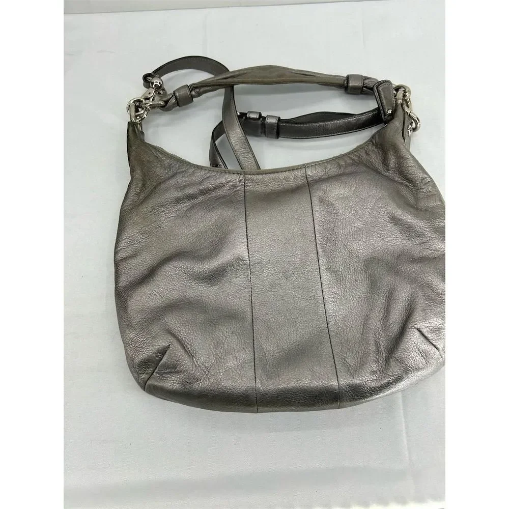 Coach Women's Kristin Metallic Silver Leather Hobo Bag Crossbody Flawed